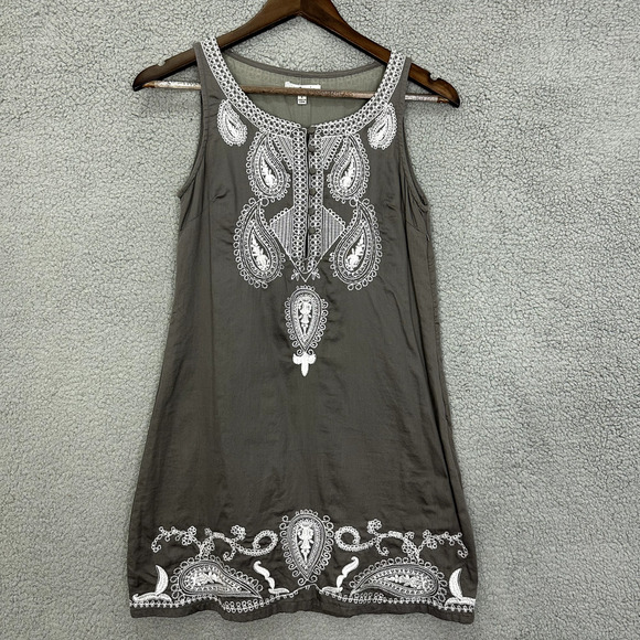 Cecico Shift‎ Dress Womens Small Gray Paisley Embroidered Sleeveless Cotton Boho - Picture 1 of 6